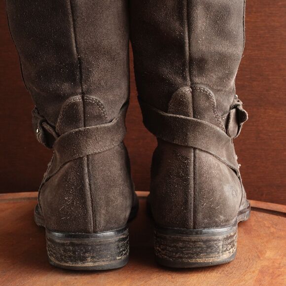 Alberto Fermani Boots Womens SZ EU 37 US 7 Brown Suede Tall Side Zip Riding Flat - Picture 10 of 16